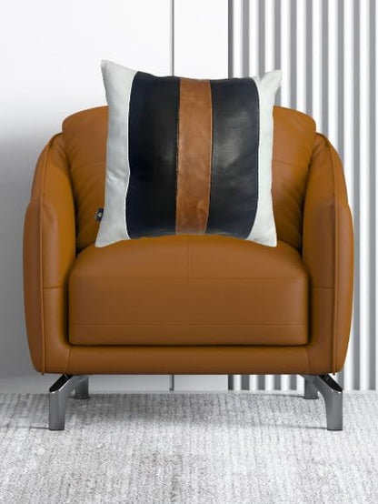 D DOLLY LAMB Lambskin Leather Pillow Cover - Sofa Cushion Case - Decorative Throw Covers for Living Room & Bedroom, 14x14 Inches - Black & Tan Pack of 2
