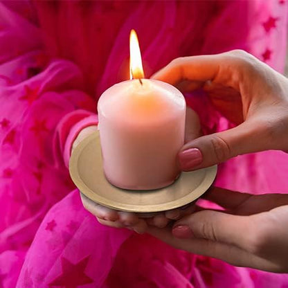 Brass Candle Coaster with Thorn 3.14 Inch Diameter, Matte Gold Handmade Round Candle Holder Plate, Decorative Candle Base
