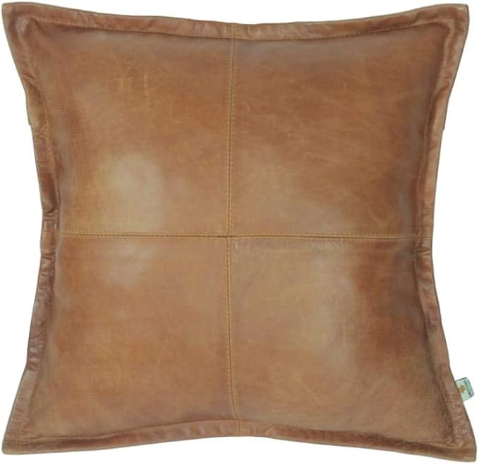 LL LEATHER LOVERS Lambskin Leather Pillow Cover - Sofa Cushion Case - Decorative Throw Covers for Living Room & Bedroom, 22x22 Inches - Gold Beige Box Pack of 1