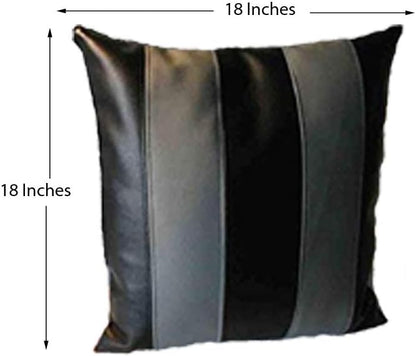 D DOLLY LAMB Lambskin Leather Pillow Cover - Sofa Cushion Case - Decorative Throw Covers for Living Room & Bedroom, 18x18 Inches - Black Grey Pack of 2