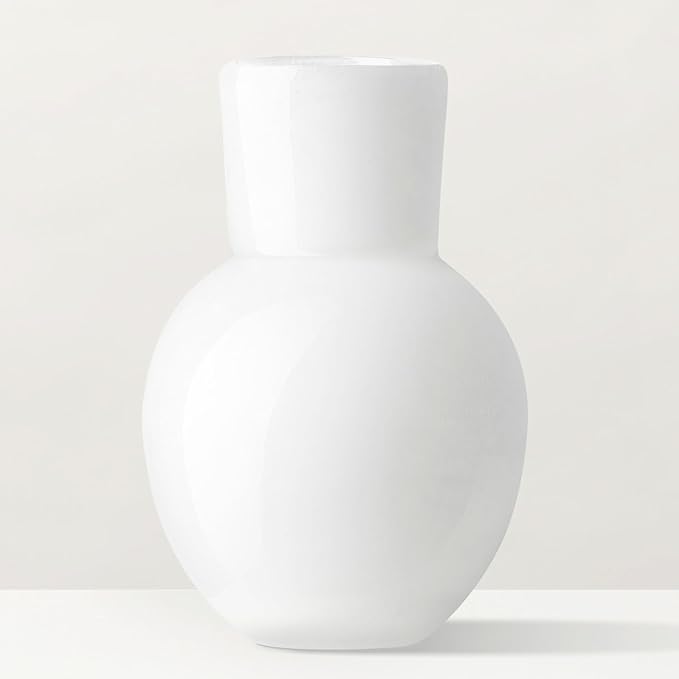 Torre & Tagus 6" Mouth Blown Art Glass Vase for Flowers - Opaque White Small Table Vase & Handmade Small White Accent for Modern Home Decor, Neutral Bud Vases as Decorative Shelf Decor or Wedding