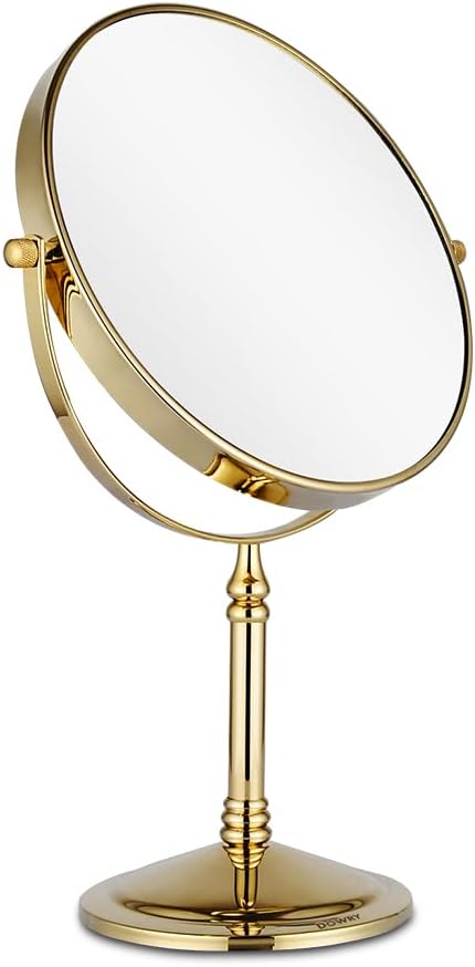 DOWRY 8-Inch Tabletop Two-Sided Swivel Vanity Mirror with 7X Magnification Gifts for Women Wife Mom Teengirls Gold Finish (7X)