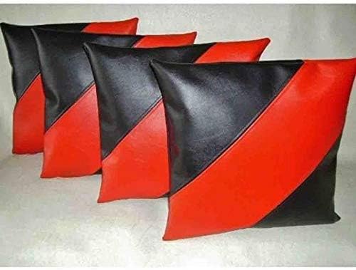 Lambskin Leather Pillow Cover - Sofa Cushion Case - Decorative Throw Covers for Living Room & Bedroom, 20x20 Inches - Orange Black 02 Pack of 1