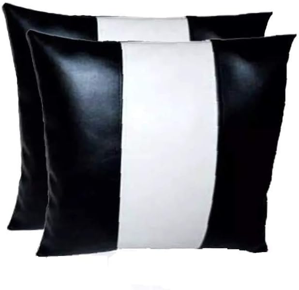 D DOLLY LAMB Lambskin Leather Pillow Cover - Sofa Cushion Case - Decorative Throw Covers for Living Room & Bedroom, 22x22 Inches - Black and White Pack of 2