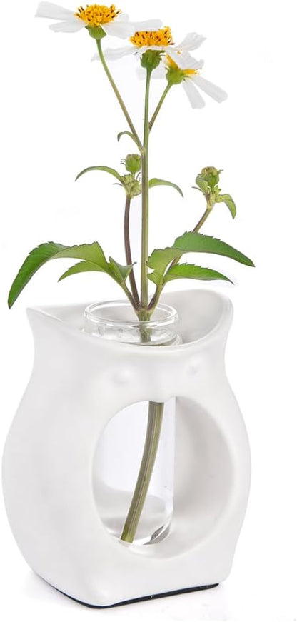 ORGJ Owl Propagation Vase for Plants - Handcrafted Ceramic with Removable Glass Tube, 2-in-1 Hydroponic Planter & Aroma Diffuser, Plant Terrarium Decor Gifts for Plant Lovers Office Desk