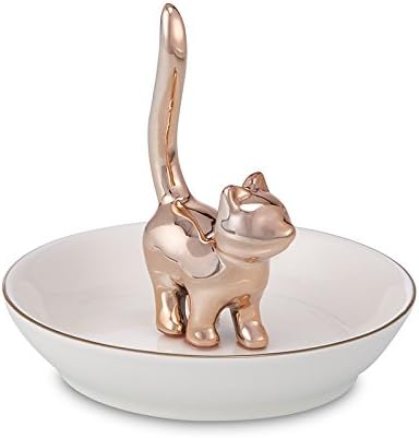 Cat Ring Holder Trinket Tray Ceramic Jewelry Dish Porcelain Ring Organizer Gift for Women, Girlfriend or Valentine's Day (Rose gold-2)