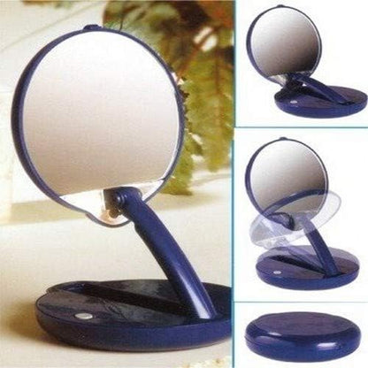 Floxite 15X mag magnification compact mirror with light, LED magnifying handheld lighted travel folding makeup mirror, Tabletop mount, Portable, Small hand pocket, Desk, Vanity, Round Glass