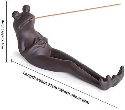 Frog Incense Burner & Holder, Ceramic Ash Catcher Tray | Decorative Aromatherapy Stick Holder for Yoga, Meditation, and Home Decor, Ideal for Living Room, Office, or Garden Spaces
