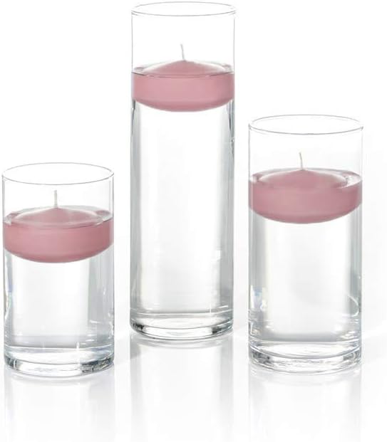 yummi Set of 18 Floating Candles and Cylinder Vases - Light Rose
