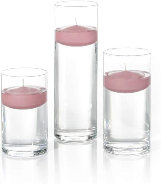 yummi Set of 18 Floating Candles and Cylinder Vases - Light Rose