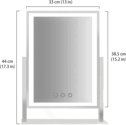 HIEEY Lighted Makeup Mirror, Hollywood Vanity Mirror with Lights, Three Color Lighting Modes, and 5X Magnification Mirror, Smart Touch Control, 360°Rotation (17.3in,White,Gift Box)