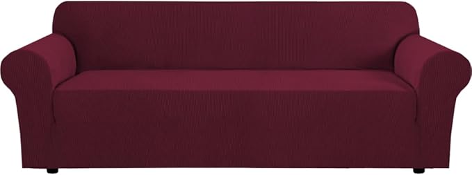 H.VERSAILTEX Stretch Oversized Sofa Cover 1 Piece Sofa Slipcovers for Living Room Feature Thick Checked Jacquard Fabric with Elastic Bottom, Sofa X-Large - Burgundy Red