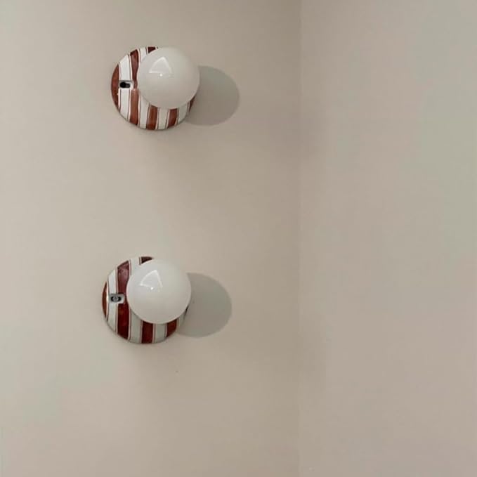 Retro Red Striped Ceiling Light Ceramic Flush Mount Ceiling Lamps Modern Mini Wall Sconce Spherical Fixture for Hallway Entryway Bedroom Kitchen Decorative Lamp