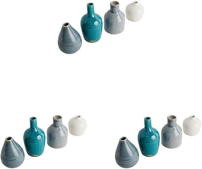Creative Co-Op Blue & Ivory Terracotta Vases (Set of 4 Sizes) (Pack of 3)