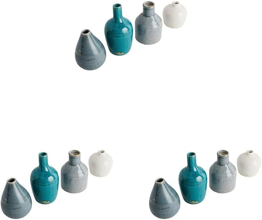 Creative Co-Op Blue & Ivory Terracotta Vases (Set of 4 Sizes) (Pack of 3)