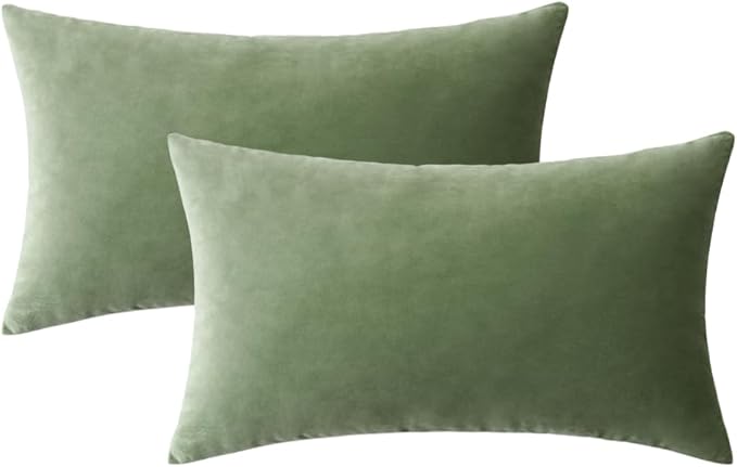 MIULEE Velvet Throw Pillow Covers 12x20 Inch, Pack of 2 - Sage Green, Soft Solid Lumbar Decorative Pillow Covers Modern Luxury Home Decor for Spring Couch Sofa Bedroom Livingroom