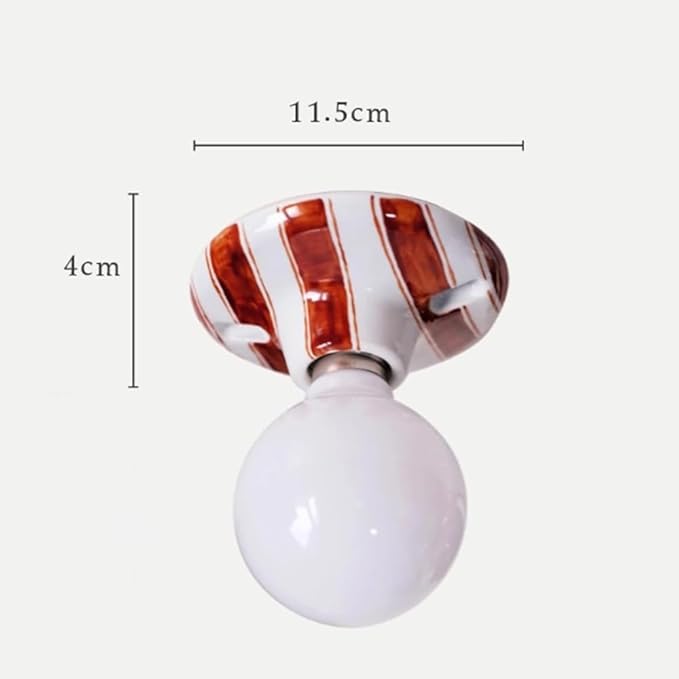Retro Red Striped Ceiling Light Ceramic Flush Mount Ceiling Lamps Modern Mini Wall Sconce Spherical Fixture for Hallway Entryway Bedroom Kitchen Decorative Lamp