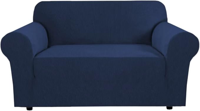 H.VERSAILTEX Stretch Couches Covers Slip Covers for Sofas/Couches 2 Cushions Sofa Cover for Loveseat 1 Piece with Elastic Bottom, Textured Checked Jacquard Fabric(Loveseat 58"-70" Wide, Navy)