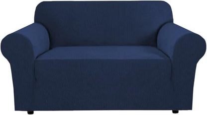 H.VERSAILTEX Stretch Couches Covers Slip Covers for Sofas/Couches 2 Cushions Sofa Cover for Loveseat 1 Piece with Elastic Bottom, Textured Checked Jacquard Fabric(Loveseat 58"-70" Wide, Navy)