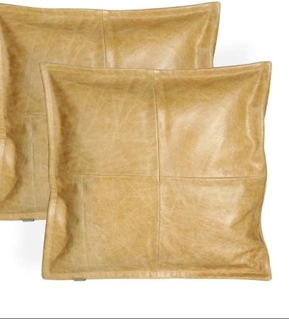 Lambskin Leather Pillow Cover - Sofa Cushion Case - Decorative Throw Covers for Living Room & Bedroom, 20x20 Inches - Dark Beige Box Pack of 1