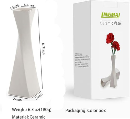 Farmhouse Rustic Ceramic Vase Set - White Decorative Vases for Home Decor (1 Pack)