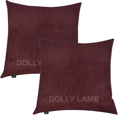 D DOLLY LAMB Lambskin Leather Pillow Cover - Sofa Cushion Case - Decorative Throw Covers for Living Room & Bedroom, 22x22 Inches - Brown Pack of 2