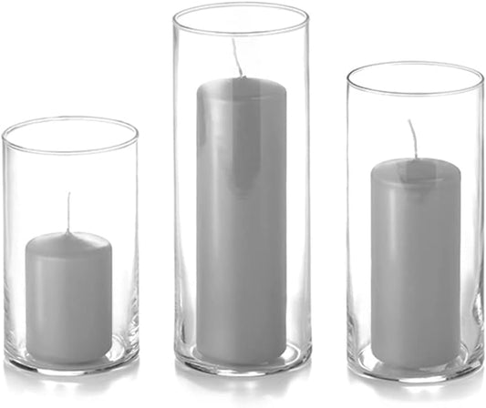 Yummi Set of 12 Slim Pillar & Cylinder Candles – Light Gray