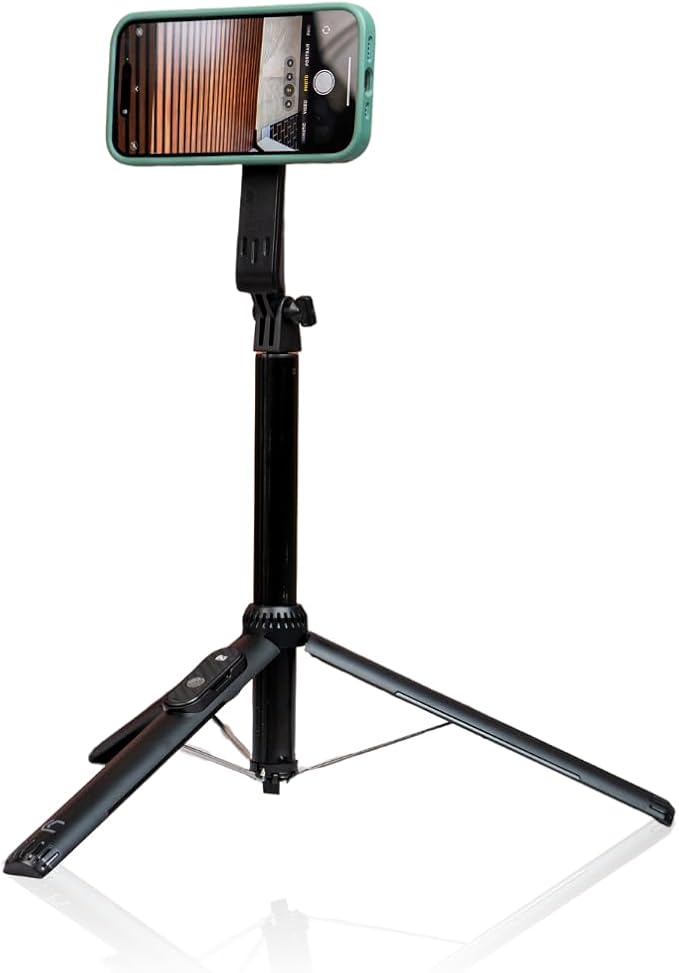Magnetic Tripod & Selfie Stick with Bluetooth Remote | Foldable Travel Stand for iPhone 12/13/14/15 | 180° Adjustable Head, Locking Legs, Phone Clip Included