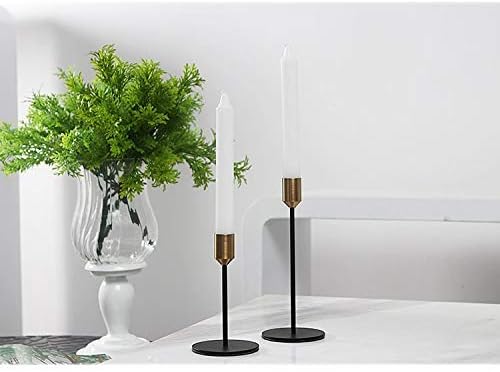 Set of 2 Brass Gold Candlestick Holders - Classic Taper Candle Holders for Wedding, Holiday Dinner Table, Vintage & Modern Home Decor (Gold & Black)