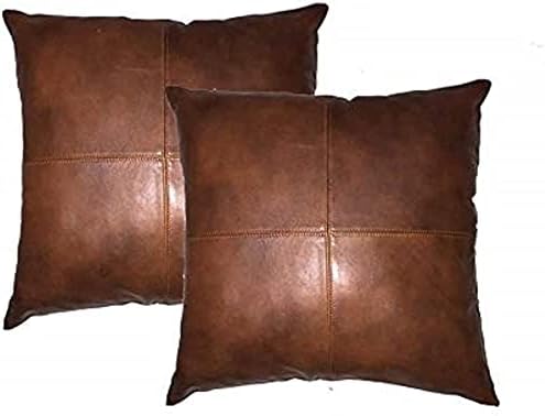 D DOLLY LAMB Lambskin Leather Pillow Cover - Sofa Cushion Case - Decorative Throw Covers for Living Room & Bedroom, 22x22 Inches - Tan Antique Pack of 2