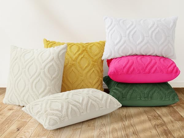 decorUhome Spring Throw Pillow Covers 12x20 Inch Set of 2, Soft Plush Faux Wool Forest Elf Solid Couch Pillow Covers, Accent Farmhouse Neutral Square Pillow Cases for Sofa Bed Living Room