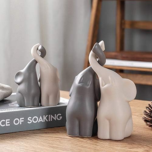 Creative Decoration Home Decor Animal Ornament Ceramics Crafts Art Figurines (Twin Elephant)