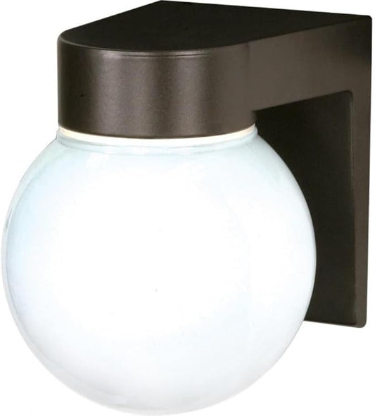 Nuvo Lighting SF77/141 Utility Fixture Die Cast Aluminum Durable Outdoor Wall Mount Porch and Patio Light with White Glass Globe, Bronzotic