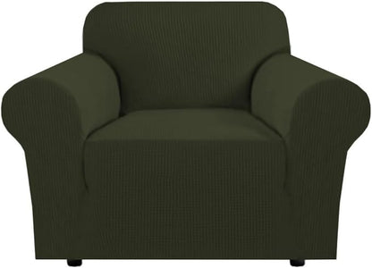 H.VERSAILTEX Stretch Chair Slipcover Sofa Cover Furniture Protector Cover High Spandex Small Checks Knitted Jacquard Sofa Cover Chair Covers for Living Room (Armchair 31"-40", Olive)