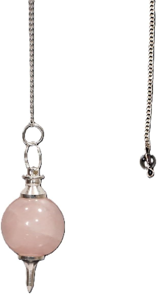 L PEDRA & CRYSTAL Crystal Ball Pendulum – Polished Gemstone Sphere with Chain for Dowsing, Divination, or Decor | Ball-Shaped Crystal Pendant for Energy Work & Display (Rose Quartz Ball Pendulums)
