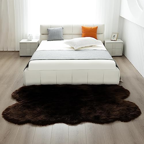 Fluffy Faux Fur Rug Coffee Sheepskin Area Rug,4x6 Ft Ultra Soft Shaggy Plush Rug for Bedroom Bedside Living Room Nursery Kids Room
