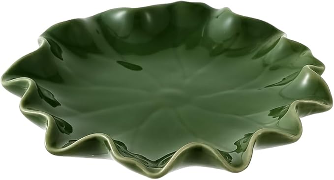 Ceramic Jewelry Tray, Decorative Trinket Dish for Rings Earrings Necklaces Bracelet Watch Keys, Birthday Mother's Day Christmas Thanksgiving Gift for Women, 4.7", Green Lotus Leaves