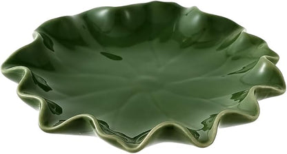 Ceramic Jewelry Tray, Decorative Trinket Dish for Rings Earrings Necklaces Bracelet Watch Keys, Birthday Mother's Day Christmas Thanksgiving Gift for Women, 4.7", Green Lotus Leaves