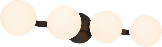 Black Bathroom Vanity Light Fixtures, Modern 4 Lights Matte Black Globe Wall Sconce Lighting, Porch Wall Mount Light Fixture for Bathroom, Mirror Cabinets Hallway Stairs
