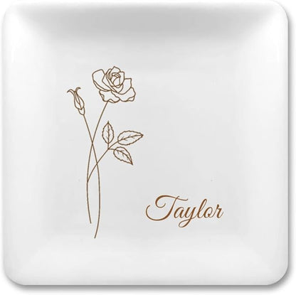 Personalized Jewelry Dish Tray - Bridesmaid Gifts, Proposal Ring Dish, Trinket Holder for Women (Custom Text, Catchall Tray)