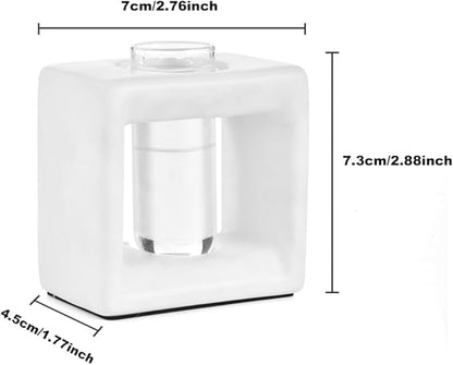 ORGJ Ceramic Propagation Station - 2-in-1 Water Propagation Vase & Aroma Diffuser for Plants, Geometric Propagation Tubes with Plant Rooting Containers, Modern White Decor