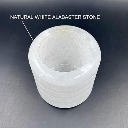 Décor Envogue 4x4" Scalloped Natural White Alabaster Stone Stationary holder Pencil Pen Holder Stand for Desk Utensil Holder Spoon Caddy Countertop Handmade kitchen Utensils set organizer