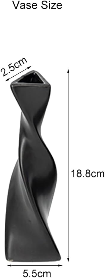 Bud Vase Small Ceramic Bud Vase Single Flower Stem Vase for Modern Home Decor for Centerpieces Twist Minimalism Style Vase Home Decorative Floral Centerpiece for Wedding and Office (Black)