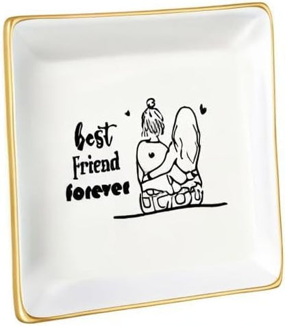 JoycuFF Gift for Women Best Friends Bestie Friendship Gifts for Her Ceramic Ring Dish Decorative Tray Unique Gift For Bestie, Soul Sister, BFF, Birthday Christmas Gift Ideas