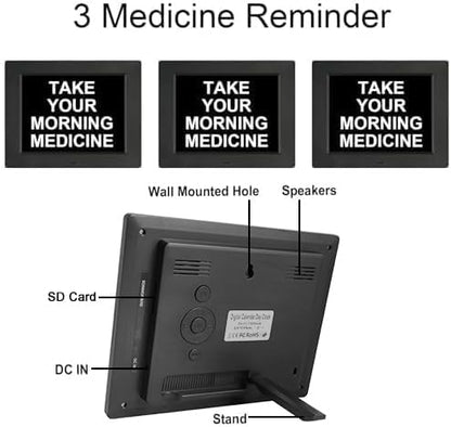 Digital Day Calendar Clock 5 Alarm Clock & 3 Medicine Reminders Extra Large 8 Inch Non-Abbreviated Day Date Month Dementia Senior Clocks for Eldarly Memory Loss Vision Impaired Clock