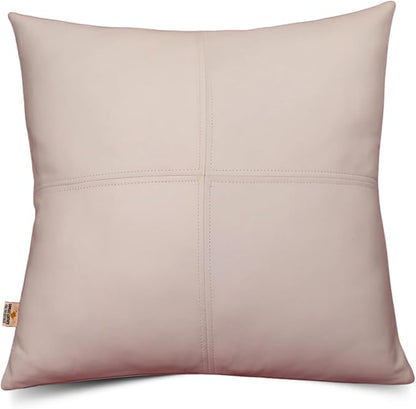 Lambskin Leather Pillow Cover, Hand Panel Stitched Leather Decorative Throw Pillow Covers for Couch Sofa Bed Living Room Garden (18x18 Inches, White Pack of 1)