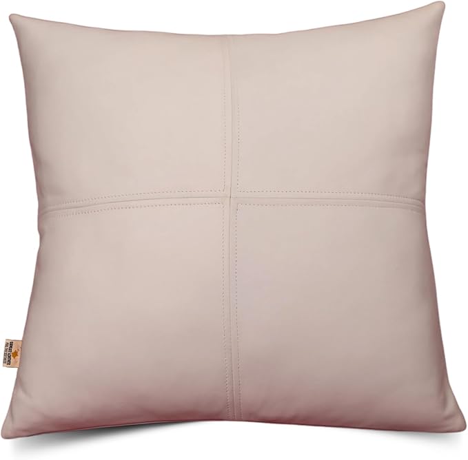 Lambskin Leather Pillow Cover, Hand Panel Stitched Leather Decorative Throw Pillow Covers for Couch Sofa Bed Living Room Garden (14x14 Inches, White Pack of 1)