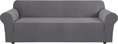 H.VERSAILTEX Stretch Couch Covers for Sofa 1 Piece Slipcovers for Couches and Sofas 3 Seater Couch Cover Feature Thick Checked Jacquard Fabric with Elastic Bottom(Large Sofa 90"-100" Wide, Grey)