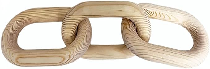 Wood Knot Decor, 3 Link Boho Wooden Chain Link Decor,Modern Rustic Home Decorations for Book Shelf Fireplace Coffee Table Living Room Décor (Natural)