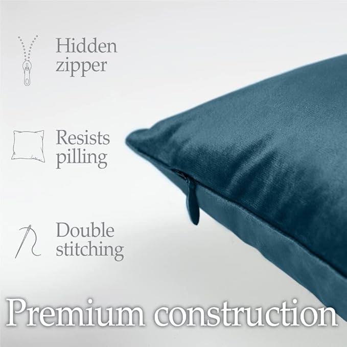 lalaLOOM Velvet Throw Pillow Covers, Set of 2, 24x24 Decorative Square Pillows Home Decor, Soft Accent Cases, Silky Machine Washable Pillowcases for Sofa, Couch, Bedroom, Living Room, Peacock